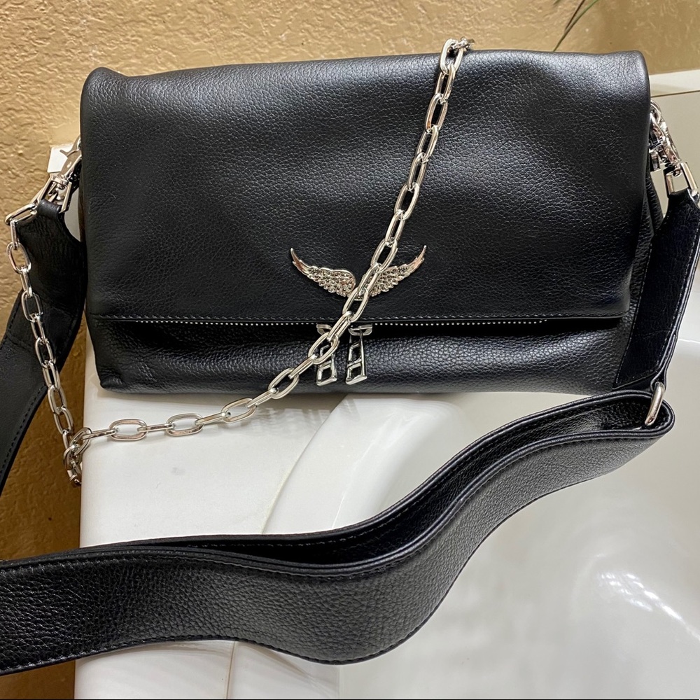 Zadig & Voltaire Black Leather Crossbody Bag with Chain Detail - Picture 2 of 7